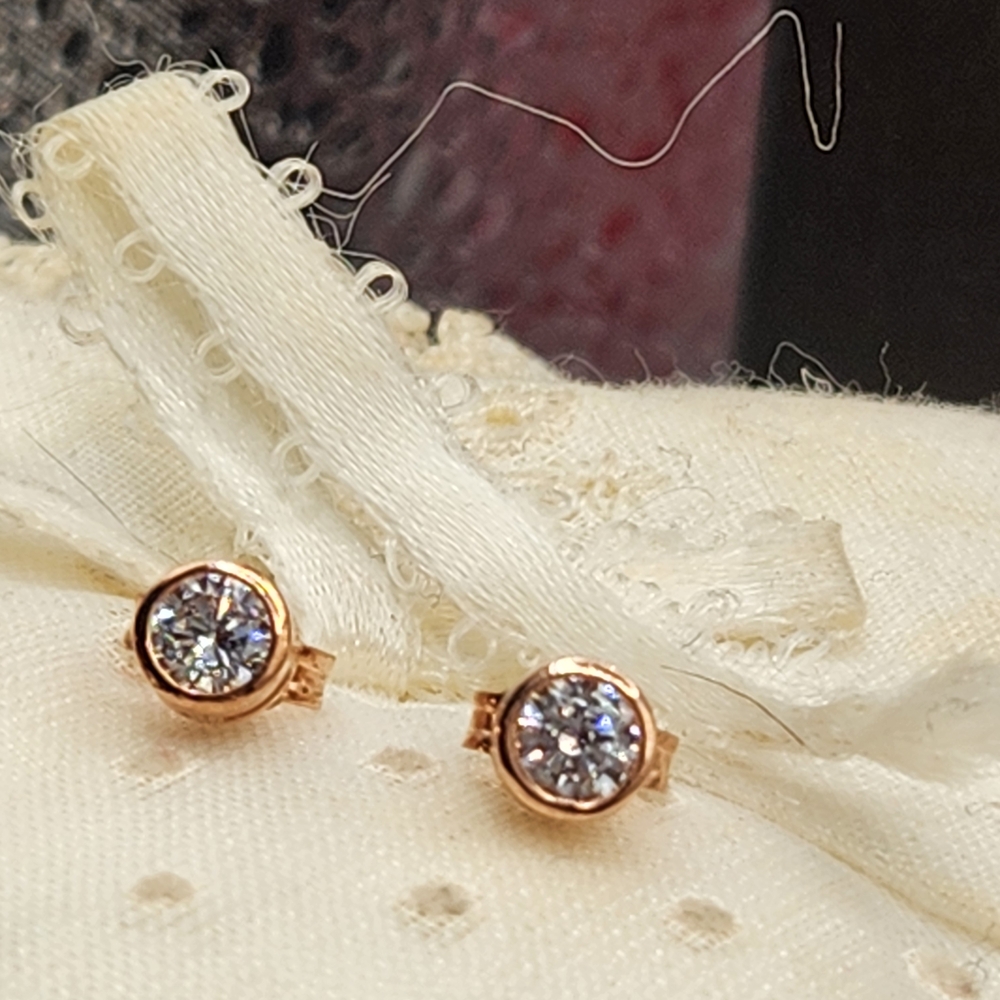 Elegant Rose Gold Over 925 Sterling Silver Crystal Stud Earrings